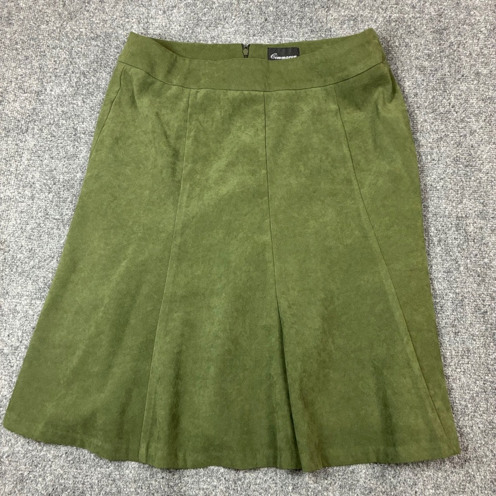 Cimmaron‎ Olive Green Faux Suede A-Line Skirt Womens 14 W34 Style Mid Length